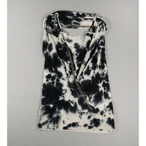Vertigo Womens Silk Knit Tie Dye Cowl Neck Metallic Trim Tank Top Black White M